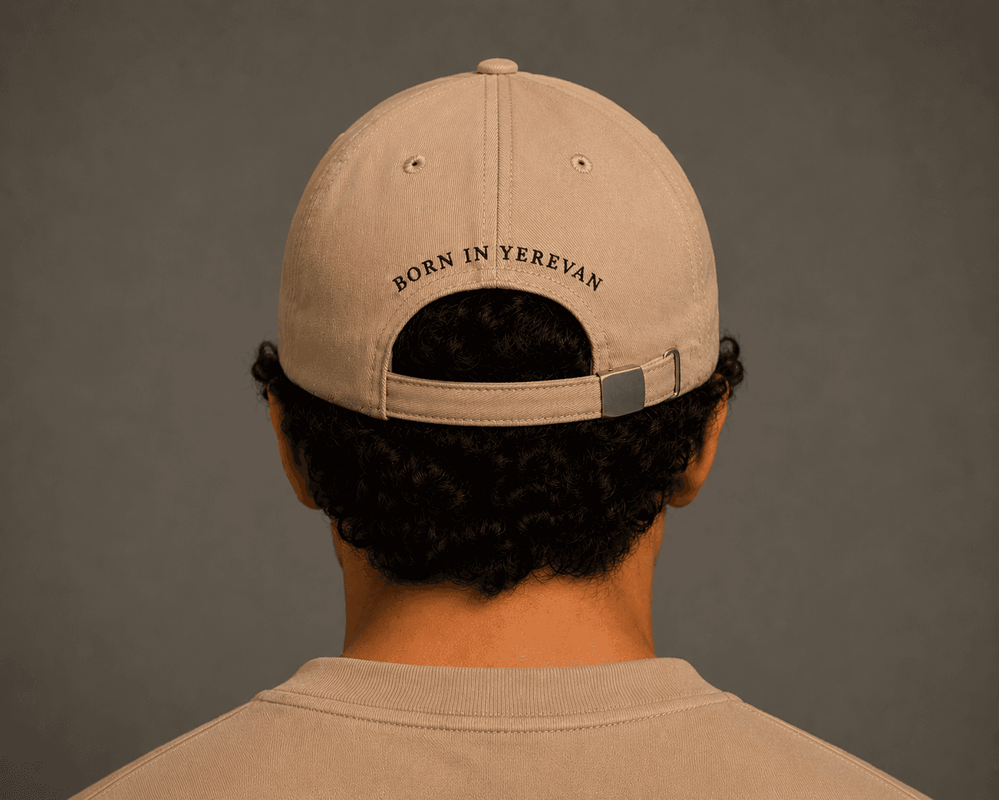 ARMYAN Logo Cap in beige — back with Born in Yerevan text